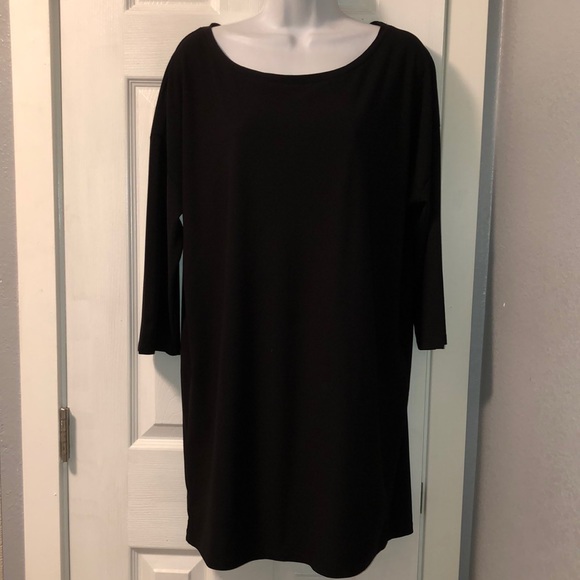 Nordstrom Leith Crepe Black Sheath Shift Dress - Picture 2 of 5